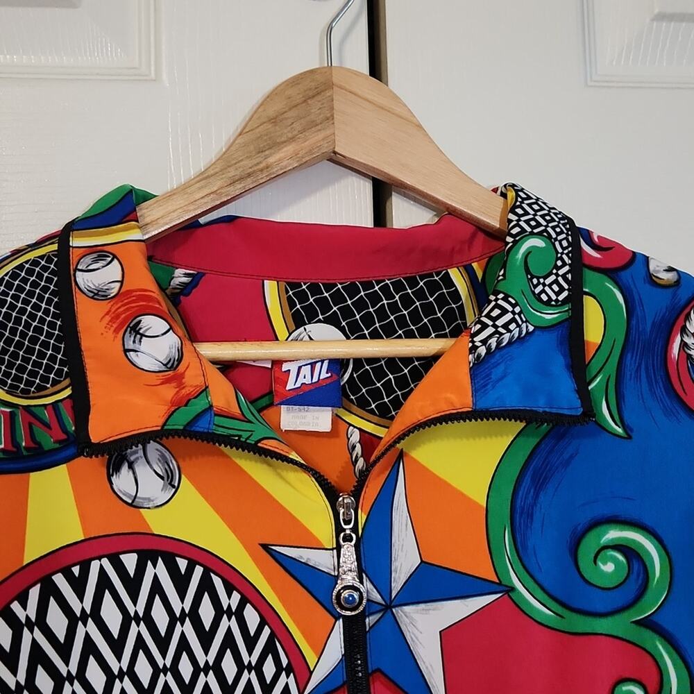Vintage Tail Women's Vibrant Multi-colored Tennis Print Full Zip Jacket Size Med - Picture 9 of 14